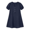 thumbnail image 5 of ClodeEU Women's Linen Blend V Neck Puff Sleeve Half Button Midi Dress with Pockets ,Solid Color Casual Summer Dress Navy,Women's Plus M, 5 of 5