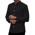 thumbnail image 3 of BUWTTED Men's Shirts Pure Color Crew Neck Long Sleeve Pleated Spring Fall Casual Button Down Business Work Black Shirt L, 3 of 6