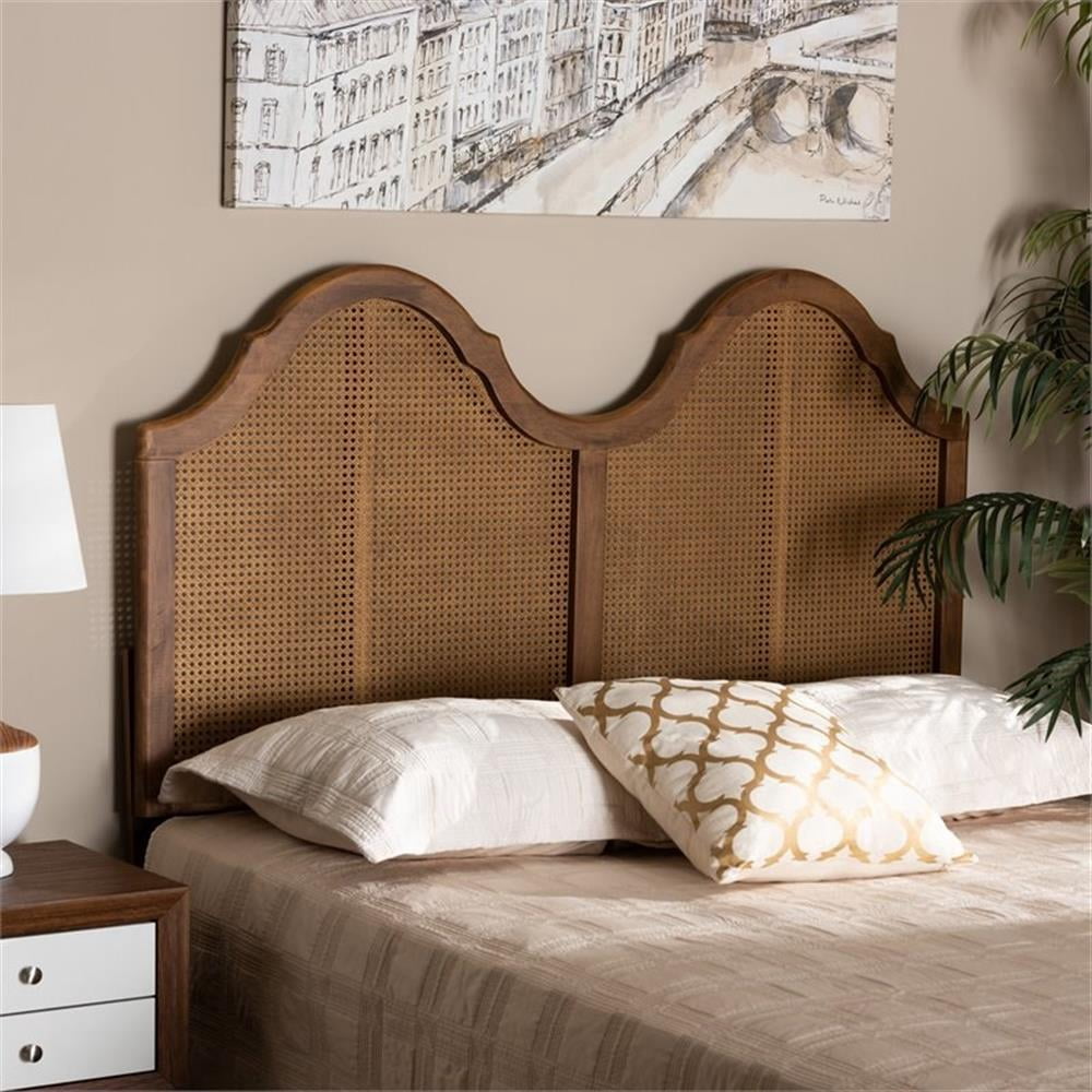 Bowery Hill Synthetic Rattan Walnut Headboard Arched Woven Detailing Queen Size Unassembled