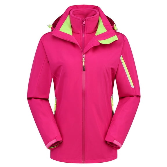 Htigea 3 in 1 Women's Windbreaker Detachable Jackets Fall Winter Windproof Waterproof Hiking Coats Outdoor Athletic Pink S