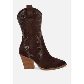 YOKI Women's Foldover Faux Leather Knee-High Western Boots – Stylish Block Heel With Pull Tabs & Padded Footbed