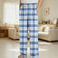 thumbnail image 2 of HAOTAGS Kids Plaid Pants (4-16) Elastic Waist Stright Leg Loungewear Pants with Pockets Blue Size 4T, 2 of 7