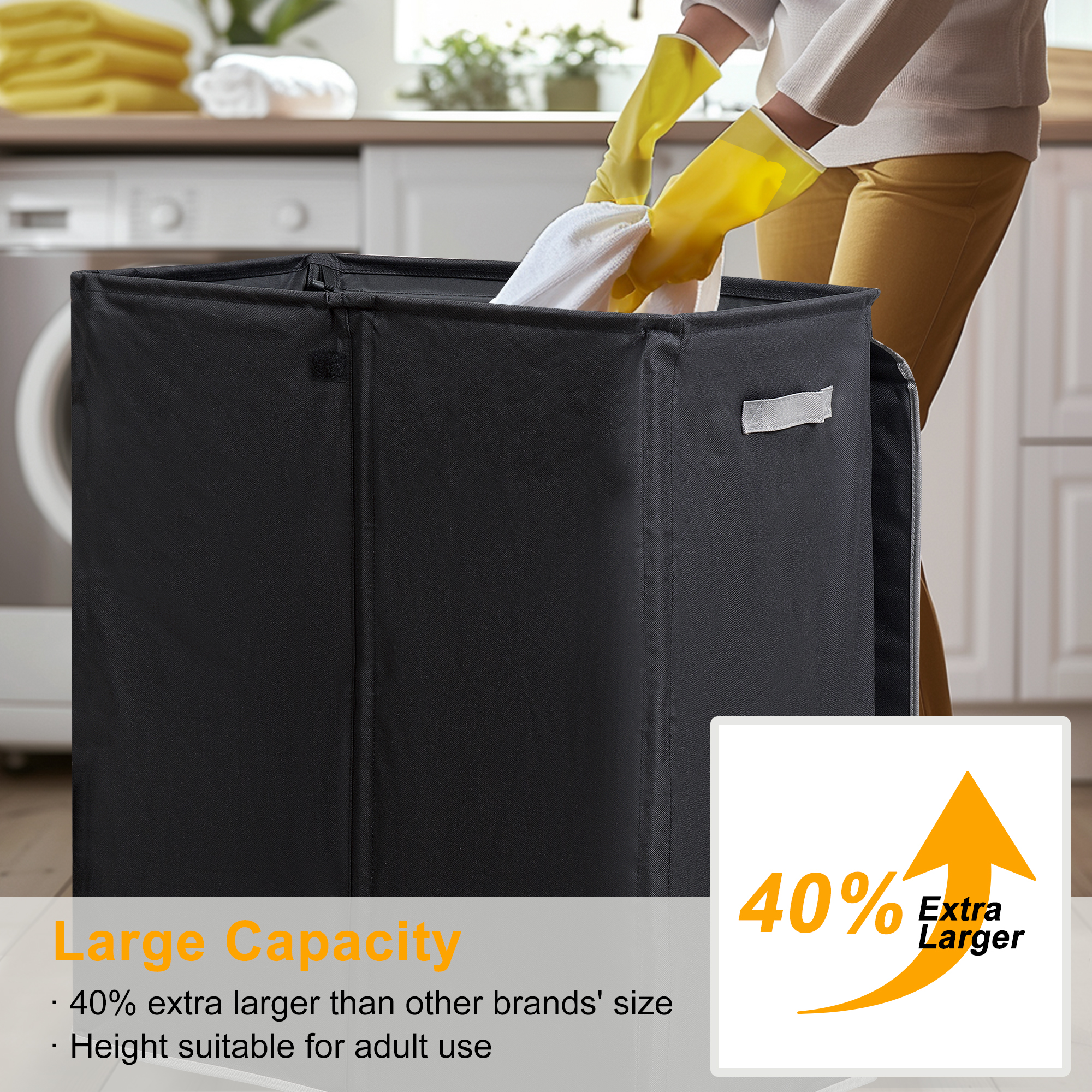 BGTREND Double Laundry Hamper with Lid, 155L Black photo 3