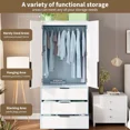thumbnail image 4 of GarveeHome Armoire Wardrobe Closet, 69.5" Tall Wooden Wardrobe Cabinet with Rattan Doors, 2 Doors & 3 Drawers, Hanging Rod Clothing Storage for Bedroom, Entryway, Modular Design, White, 4 of 8