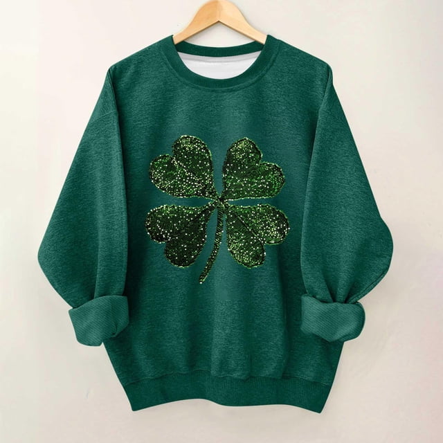 Blusas y camisas de manga larga con cuello redondo para niños Estampado del Día de San Patricio Estampados de manga larga Casual Suelto Forro polar para mayor calidez Sudadera con capucha de manga lar