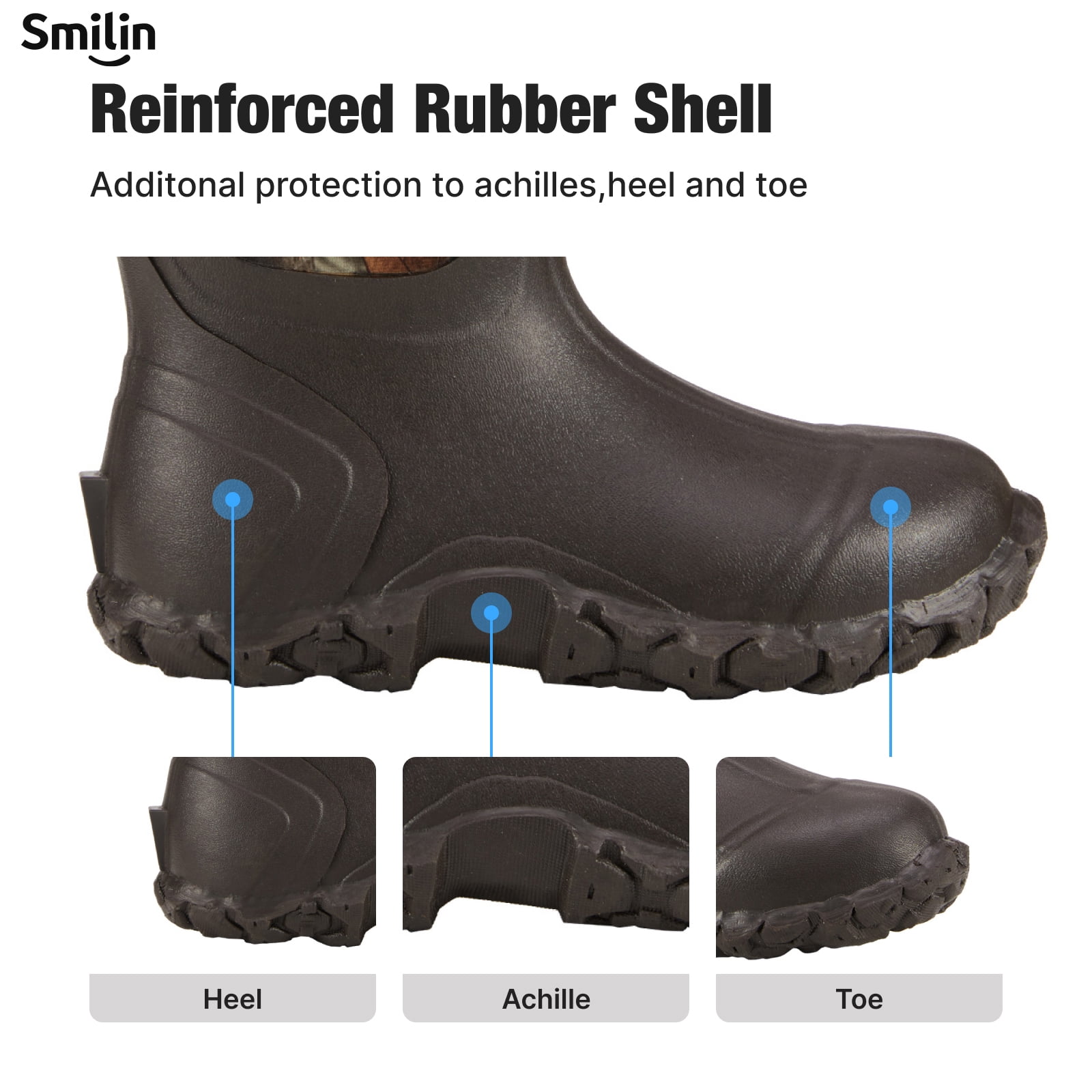 SMILIN Waterproof Rain Boots for Men, Mid Height Rubber Mud Boots for Outdoor Garden, Brown Camo, Size 9
