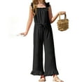 thumbnail image 3 of Summer Ruffle Sleeve Girls Plain Casual Jumpsuit Children Kids Elastic Waist Wide Leg Romper for 5-14 Years, 3 of 6