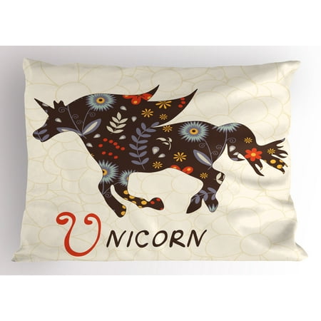 Floral Silhouette Metal Wall Art Unicorn Pillow Sham Silhouette with Ethnic Oriental and Ornate Floral Effects Boho Themed Art Print, Decorative Standard Queen Size Printed Pillowcase, 30 X 20 Inches, Multicolor, by Ambesonne ()