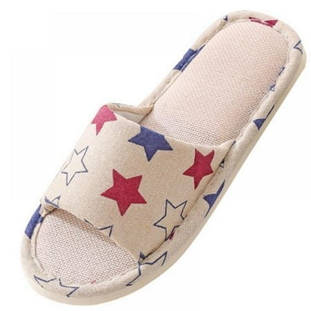 

Women Slippers Soft Open Toe Anti-Slip Indoor Outdoor Linen Casual Home Shoes