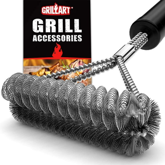 GRILLART Bristle Free and Wire Combined Grill Brush with 17" Handle, Safe and Efficient BBQ Cleaner