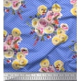 thumbnail image 1 of Soimoi Blue Silk Fabric Dot,Yellow & Pink Floral Print Fabric by Yard 42 Inch Wide, 1 of 1