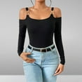 thumbnail image 2 of BLVB Going out Tops for Women Long Sleeve Cold Shoulder Slim T Shirts Trendy Square Neck Blouses Club Nightout Shirt, 2 of 3