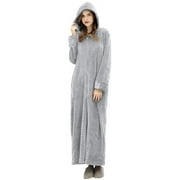 LOFIR Womens Hooded Plush Robe, Zip up Front Soft Fleece Robes for Women (L/XL, Light Gray)