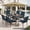 Dark Blue Stackable Chairs, variant on SOLAURA 6-Piece Outdoor Patio Dining Set with Umbrella, Patio Furniture Set with Textilene Chairs, Metal Square Dining Table and Sky Blue Umbrella for 4 People, Black