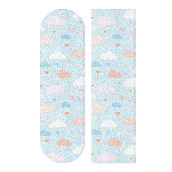 33"x9" Skateboard Grip Tape Protector Sheets Nonslip Protection Griptape Sheet for Outdoor Sports Cute Clouds and Hearts Pattern
