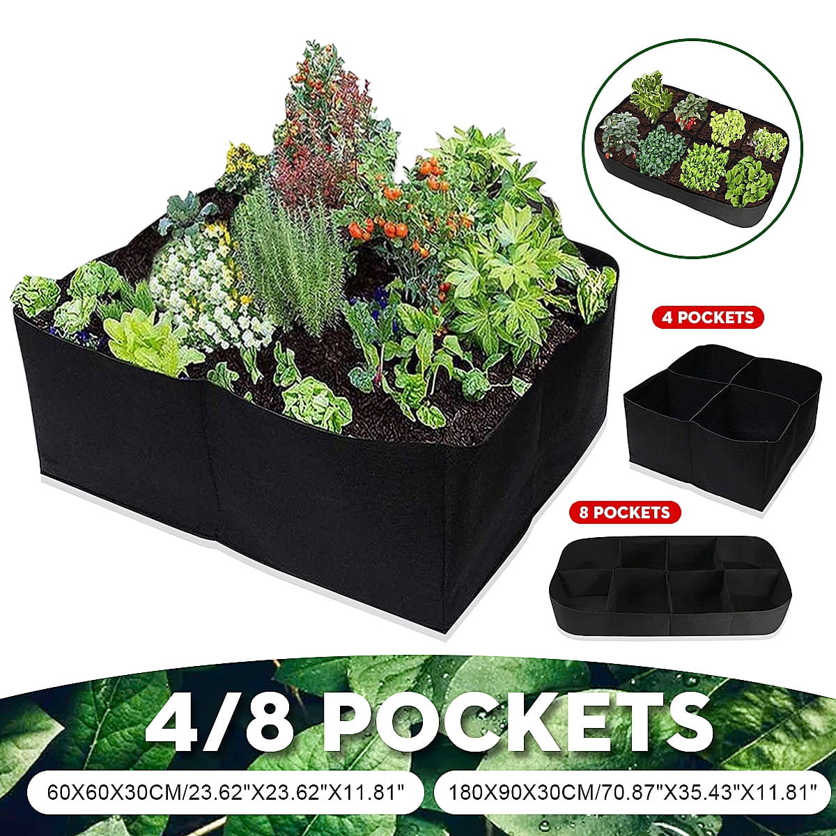 Fabric Raised Garden Bed Grow Bags Flowers Vegetable Planter Pot Pocket Pouch 