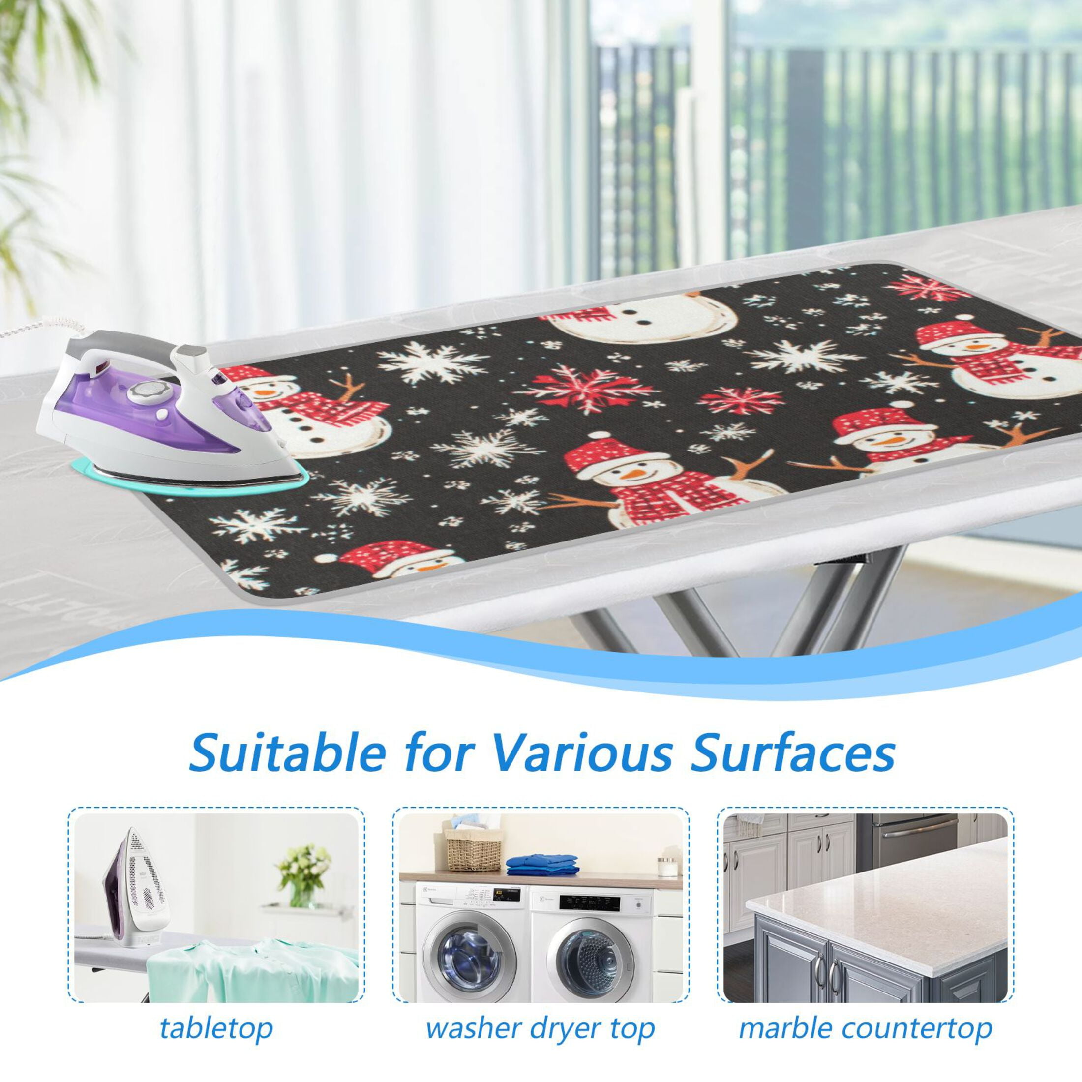 Snowman and Snowflakes Ironing Mat Blanket for Table Top Travel Portable Ironing Board Pad 47.2x27.6 Inch