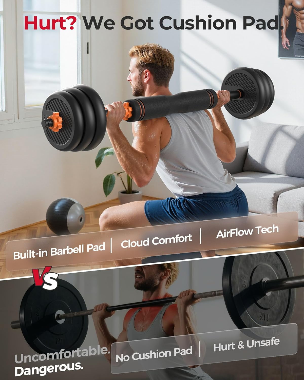 Adjustable Dumbbells Set with Connector, 5-in-1 Weight System for Home Gym, Barbell Kettlebell Push- Stand, 20/30/40/45/70/90lbs  Weights for Men Women
