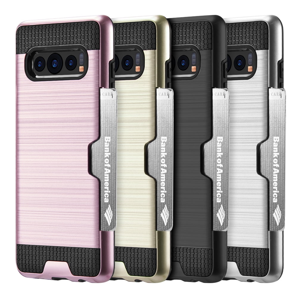Luxury Dual Layer Hybrid Wallet Case for Galaxy S10 (Gold) w/ Credit Card ID Slot Holder & USB Car Charger Adapter - Ultra Lightweight w/ Button Covers, Shock Absorption, Raised Lip Guard