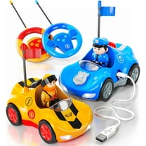 Rechargeable Remote Control Cartoon Cars for Little Kids, 2 Pack Police & Race RC Cars