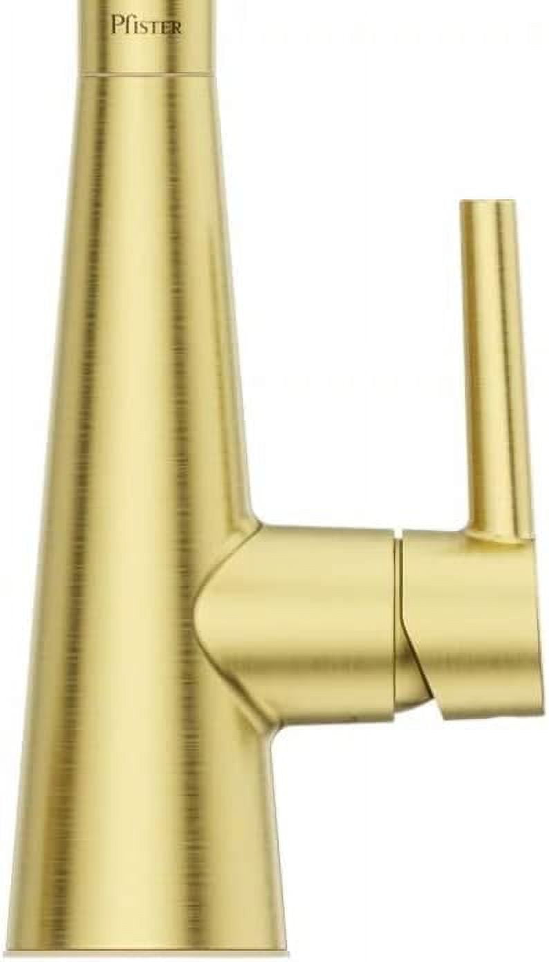 Pfister Barullli Single Handle Pull Down Sprayer Kitchen Faucet with Deckplate Included and Soap Dispenser in Brushed Gold