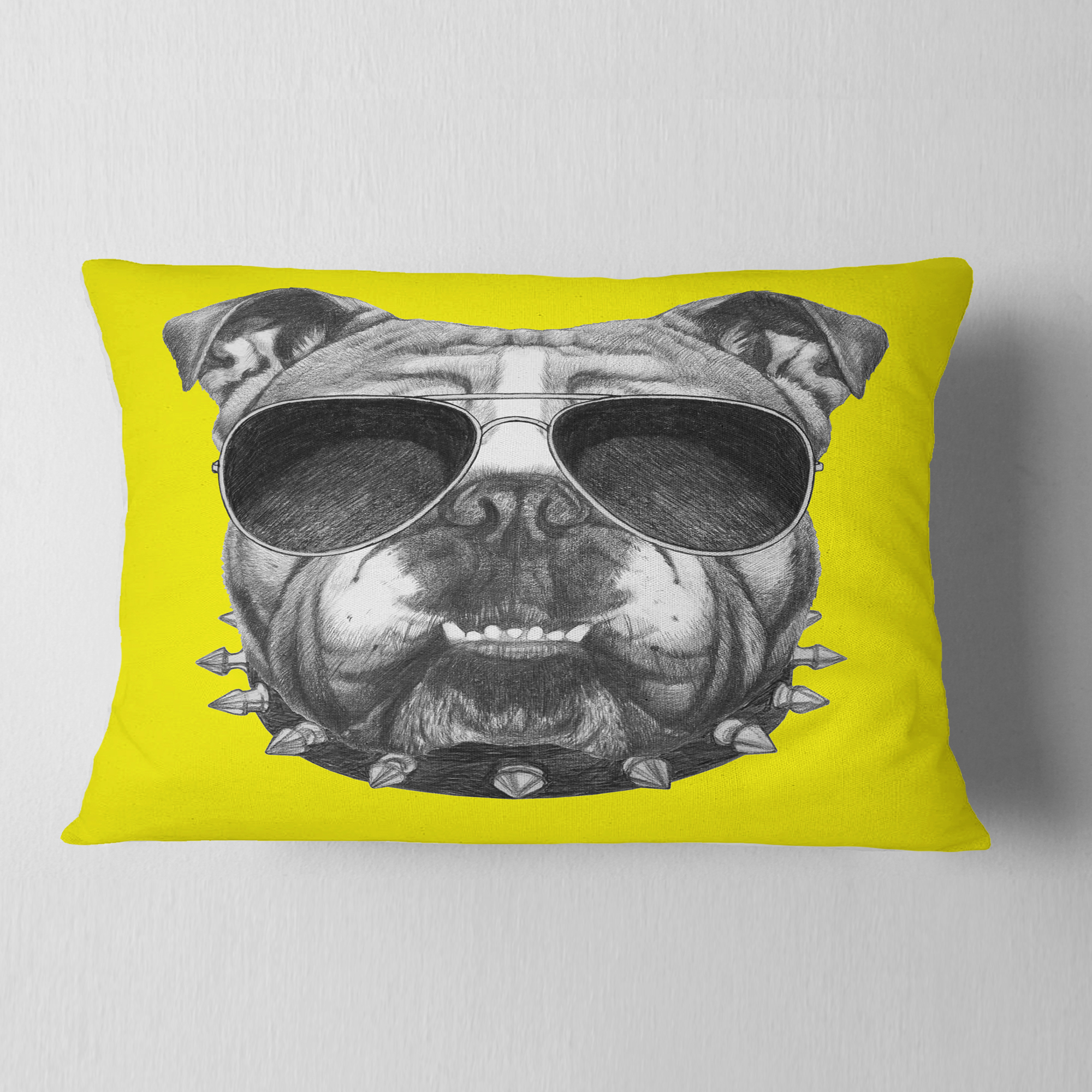 Designart Funny English Bulldog with Collar - Contemporary Animal Throw Pillow - 12x20