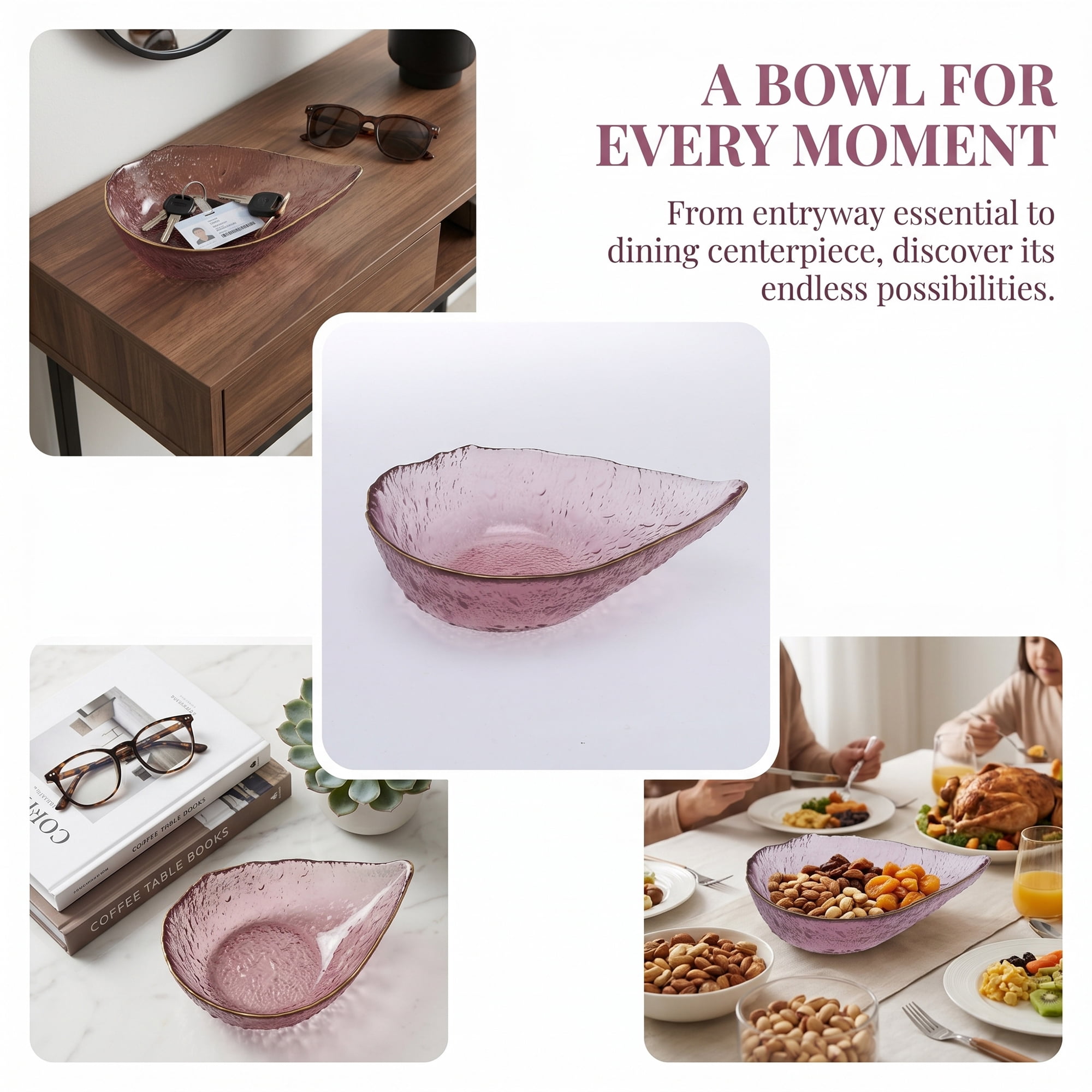 Unique Bargains Elegant Glass Teardrop Decorative Bowl Purple 6.5" x 2" x 2"