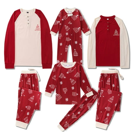 

SYNPOS Family Matching Pajamas Dad Mom Kids Baby Christmas Tree Print Sleepwear