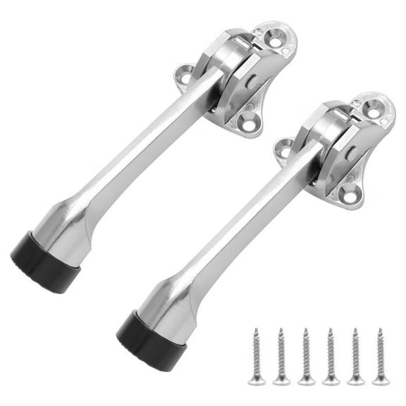 2pcs 4 Inch KickDown Door Stopper,Heavy Duty Door Stop with Non-Slip Rubber Tip for Wood Concrete Tiled Carpeted Floors,Brushed Nickel