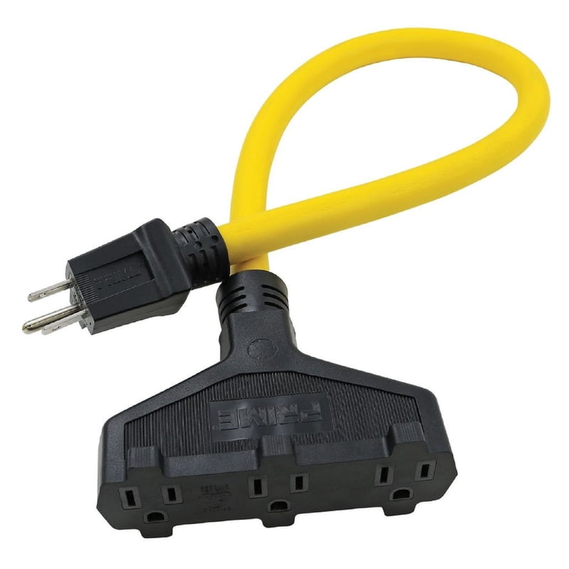 Prime AD050802 2' 12/3 STOW Yellow Triple Tap Adapter