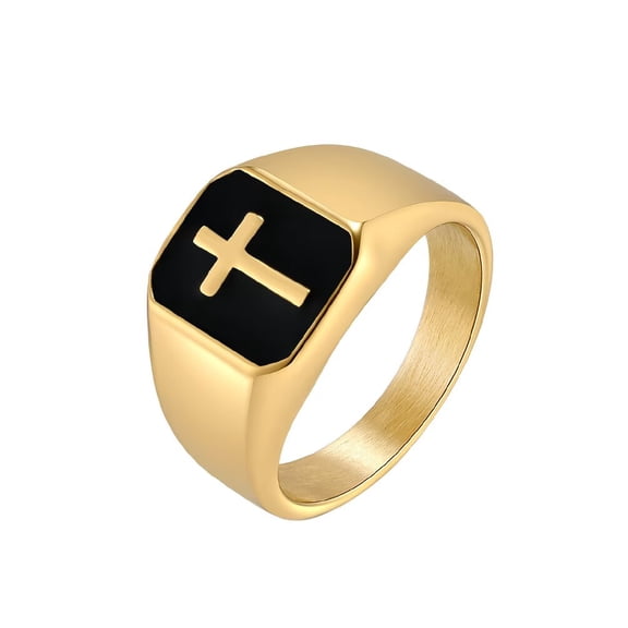 PAURO Men's Stainless Steel Minimalist Vintage Cross Enamel Ring Silver and Gold Size 09