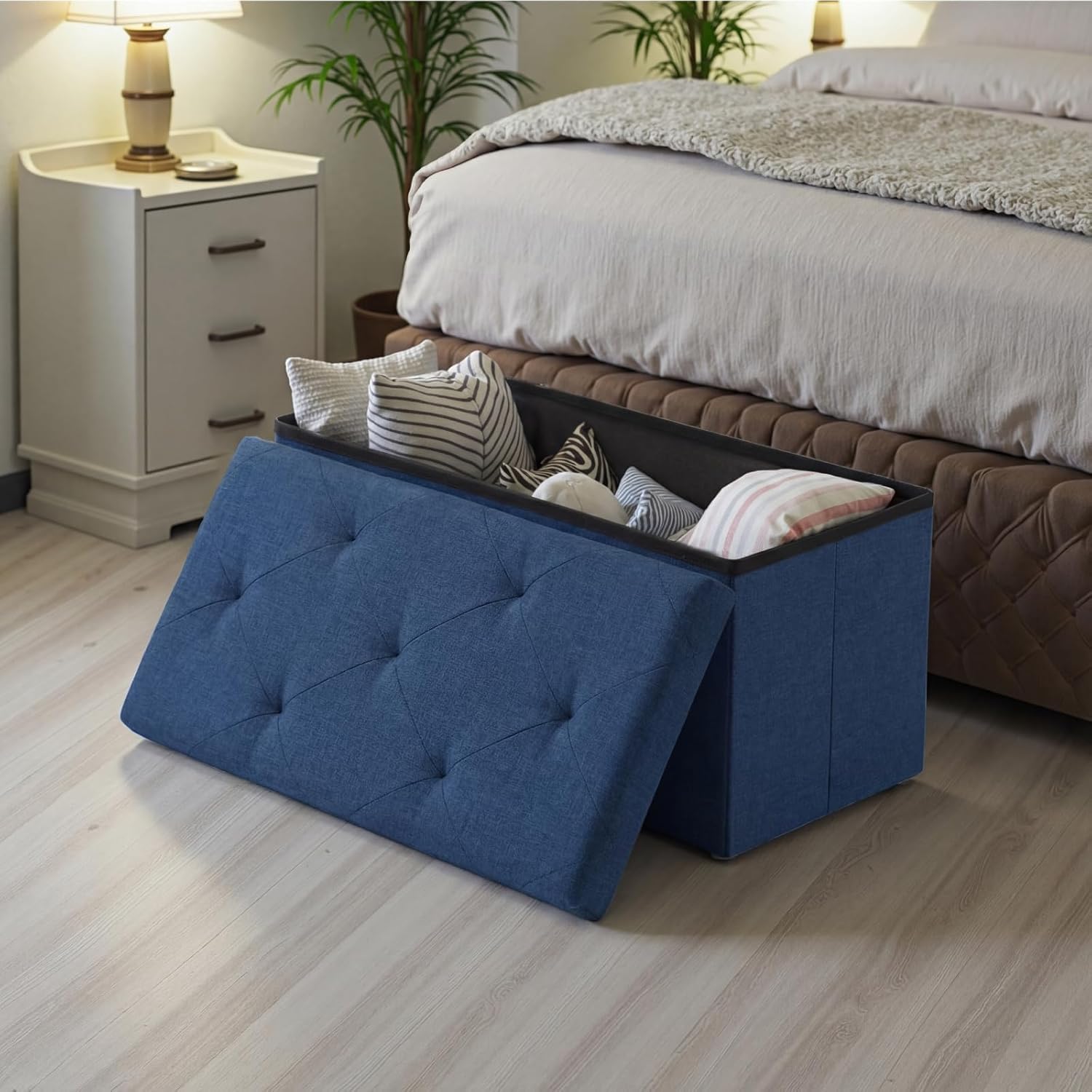 Accver 30-Inch Foldable Storage Ottoman Bench, Blue photo 7