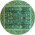 thumbnail image 1 of Ahgly Company Indoor Round Oriental Turquoise Blue Traditional Area Rugs, 5' Round, 1 of 4