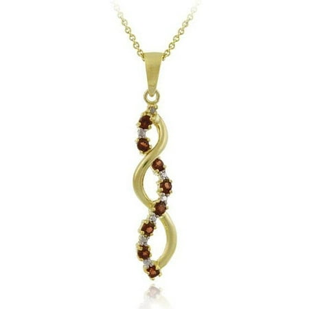 Diamond Accent Journey Pendant - 18k Gold over Silver Garnet and Diamond Accent Journey Necklace