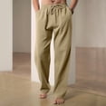thumbnail image 4 of Zimjoy Men's Casual Pants Loose Straight Bamboo Linen Trousers Elastic Waist Drawstring Summer Lounge Pants, Khaki L, 4 of 4