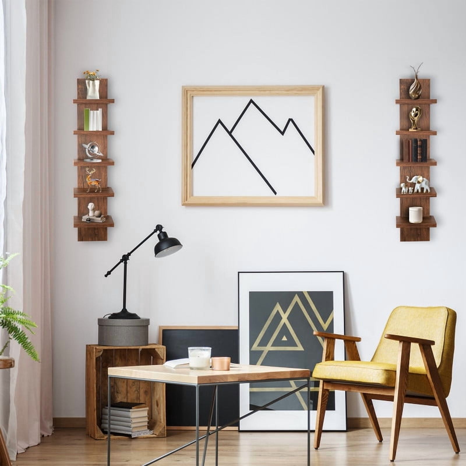 5 Tier Wall Shelf Unit, Brown Wall Shelf, Multifunctional Display Floating Shelf, Bedroom and Home Decor Organizer