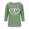 thumbnail image 3 of YUGYXL Fall Sweaters for Women Ribbed Knit Fashion Heart Print 3/4 Sleeve Casual Winter Clothes Pullover Tops Green S, 3 of 5