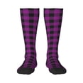 thumbnail image 2 of Picia Women Crew Soft Moisture-wicking Socks Purple Black Plaid Pattern Design Cotton Socks, One Size fit All, 2 of 9