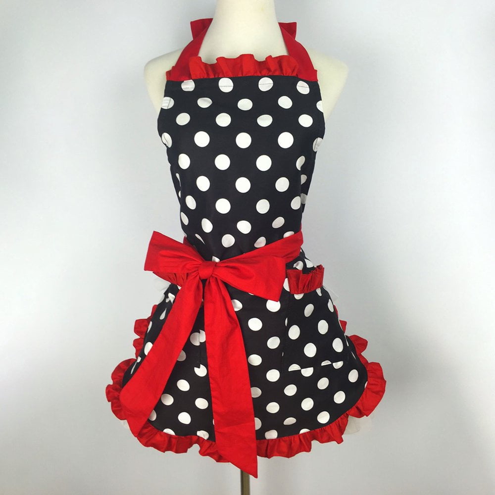 Cute Apron Retro Polka Dot Aprons Ruffle Side Vintage Cooking Aprons with Pockets Adjustable Kitchen Aprons for Women Girls Waitress Chef Mother s Day Gift Walmart