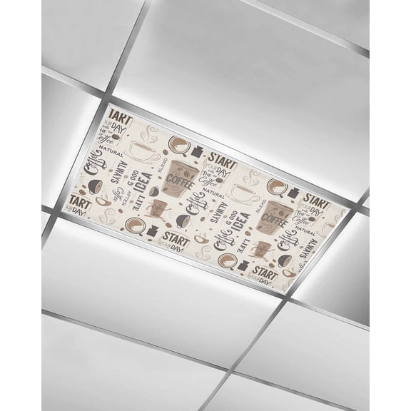 Coffee Fluorescent Light Covers for Ceiling Lights 4x2 feet,1 Pack Magnetic Light Filters for Classroom,Brown Beans Cup Dessert Drink Monochrome Fluorescent Light Shade Panel for Office School Drop