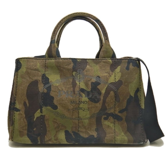 Pre-Owned PRADA Canapa B2642B Tote Bag in Canvas CAMOUFURA MIMETICO, Women's, 253455 (Good)