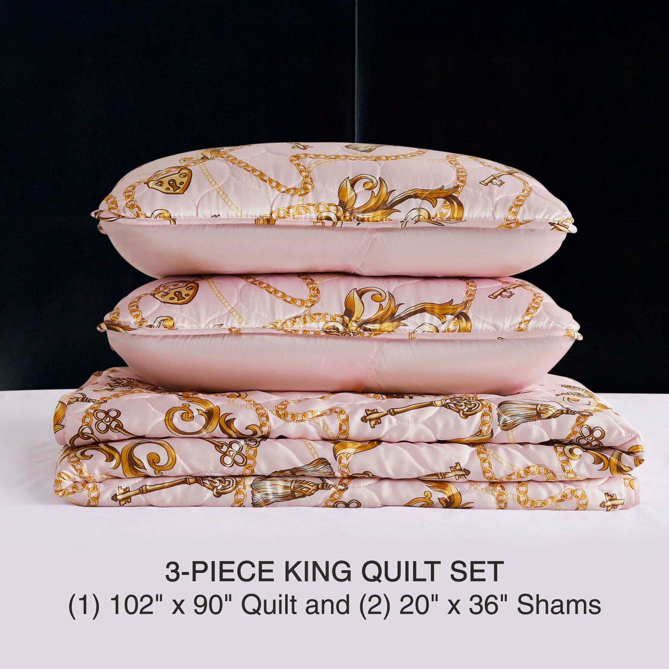 Baby Phat Printed Satin Chain Light Pink 3-Piece Quilt Set, King