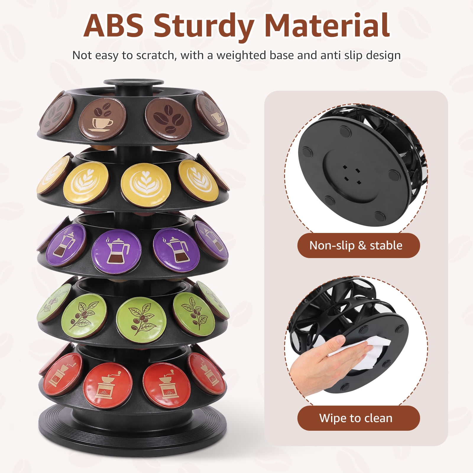 360° Turntable Coffee Pod Holder for 40 Capsule Rotating Organizer Coffee Pod Carousel Organizer Coffee Capsule Holder Coffee Pod Storage for Kitchen Counter Office