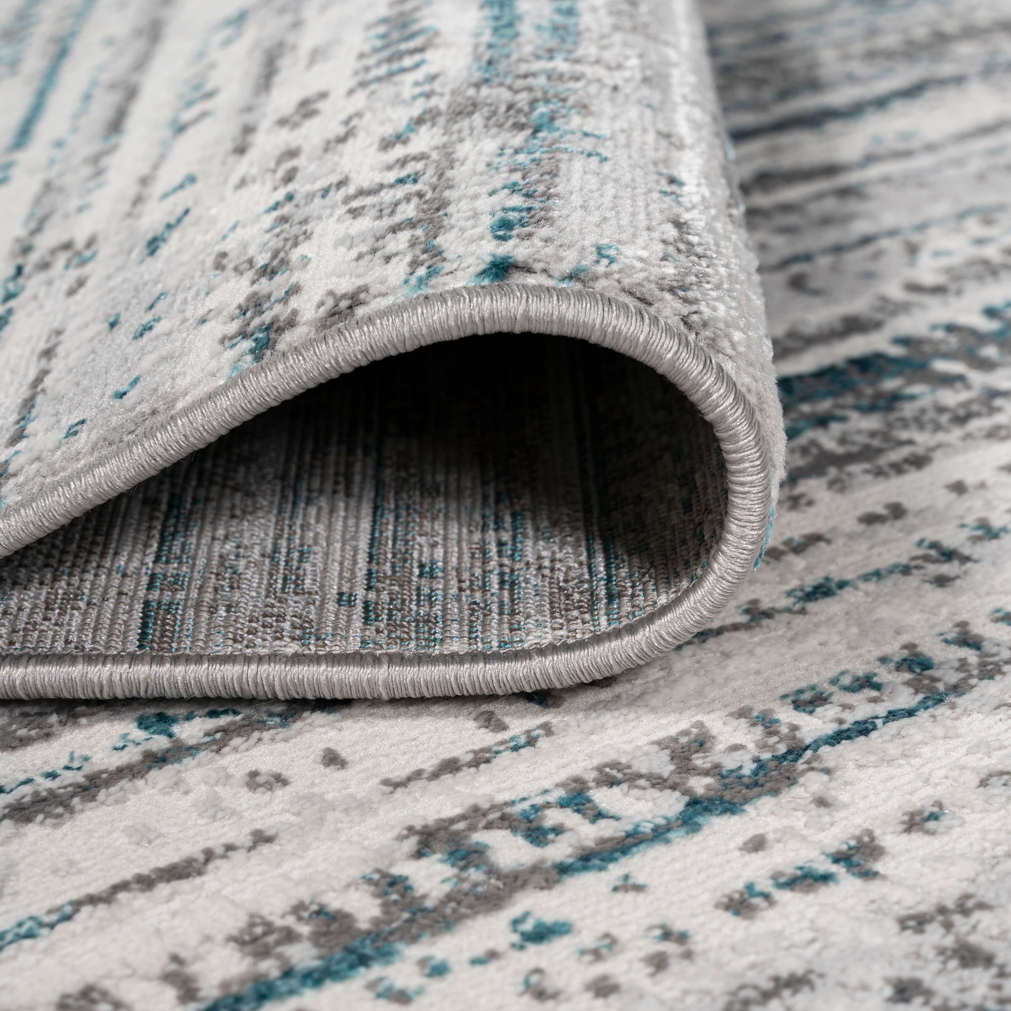 JONATHAN Y SILK ORCHID 2 x 10 Runner Rug, Loom Strie - Gray/Turquoise, SOR200B-210