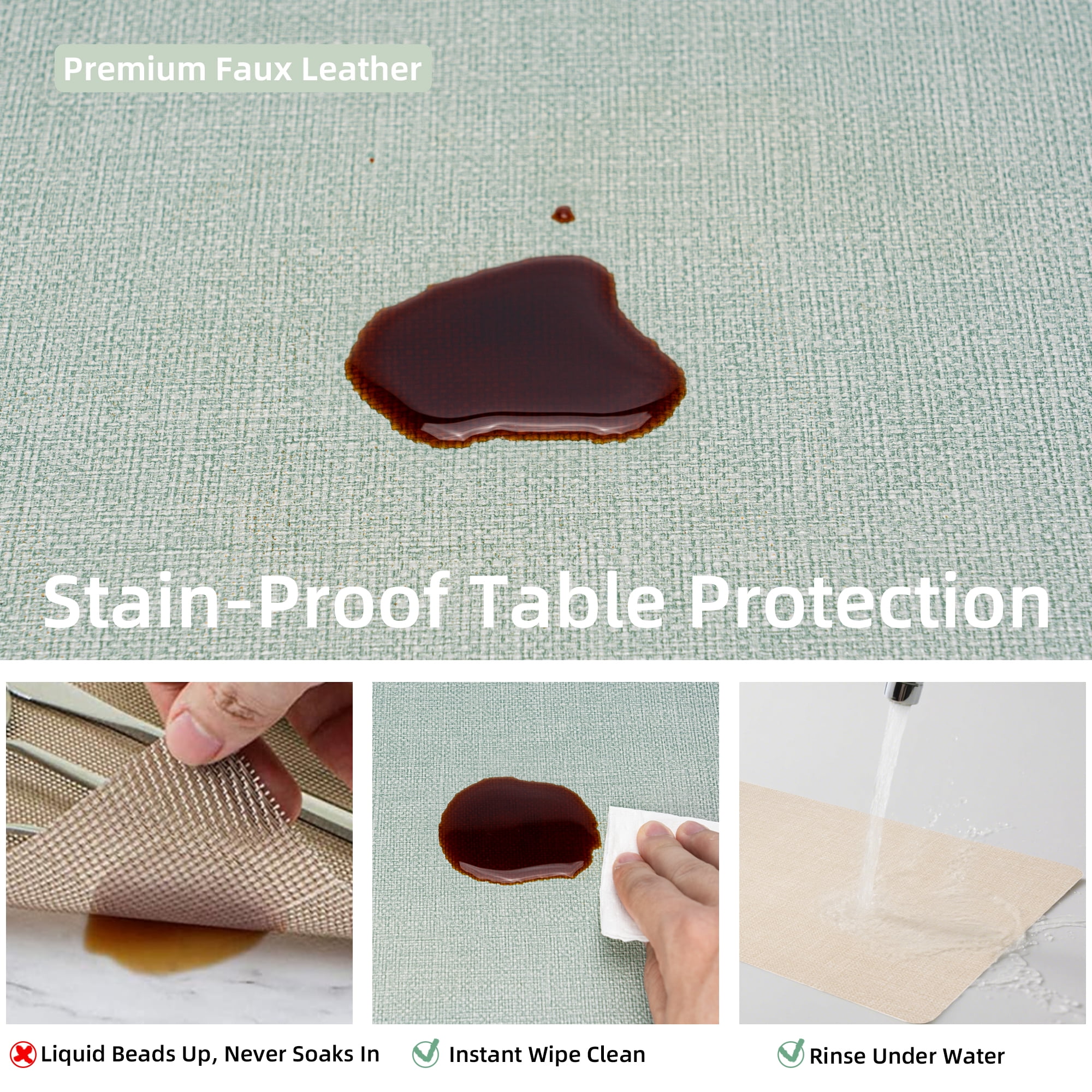 PROMATTOO Faux Leather Placemats Set of 6,Heat Resistant Dining Table Mats,17”x12”,Sage Green