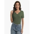thumbnail image 2 of Women's Short Sleeve V-Neck Ribbed Knit T-Shirt - Fitted Basic Top, 2 of 6