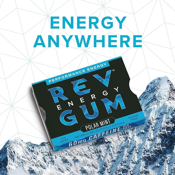 Rev Gum Sugar Free Polar Mint Energy Gum, 12 Packs (72 Count)