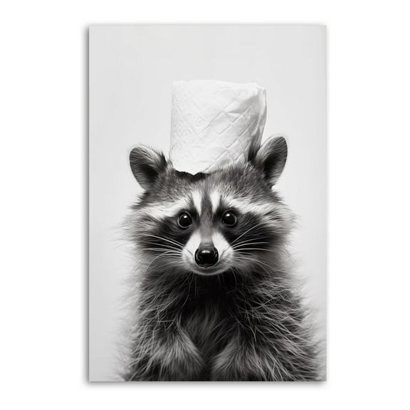 Black And White Raccoon Adorable Humor Bathroom Animal Canvas Poster Wall Art Picture Prints Hanging Photo Gift Decor Home Posters Artworks 12x18inch(30x45cm)