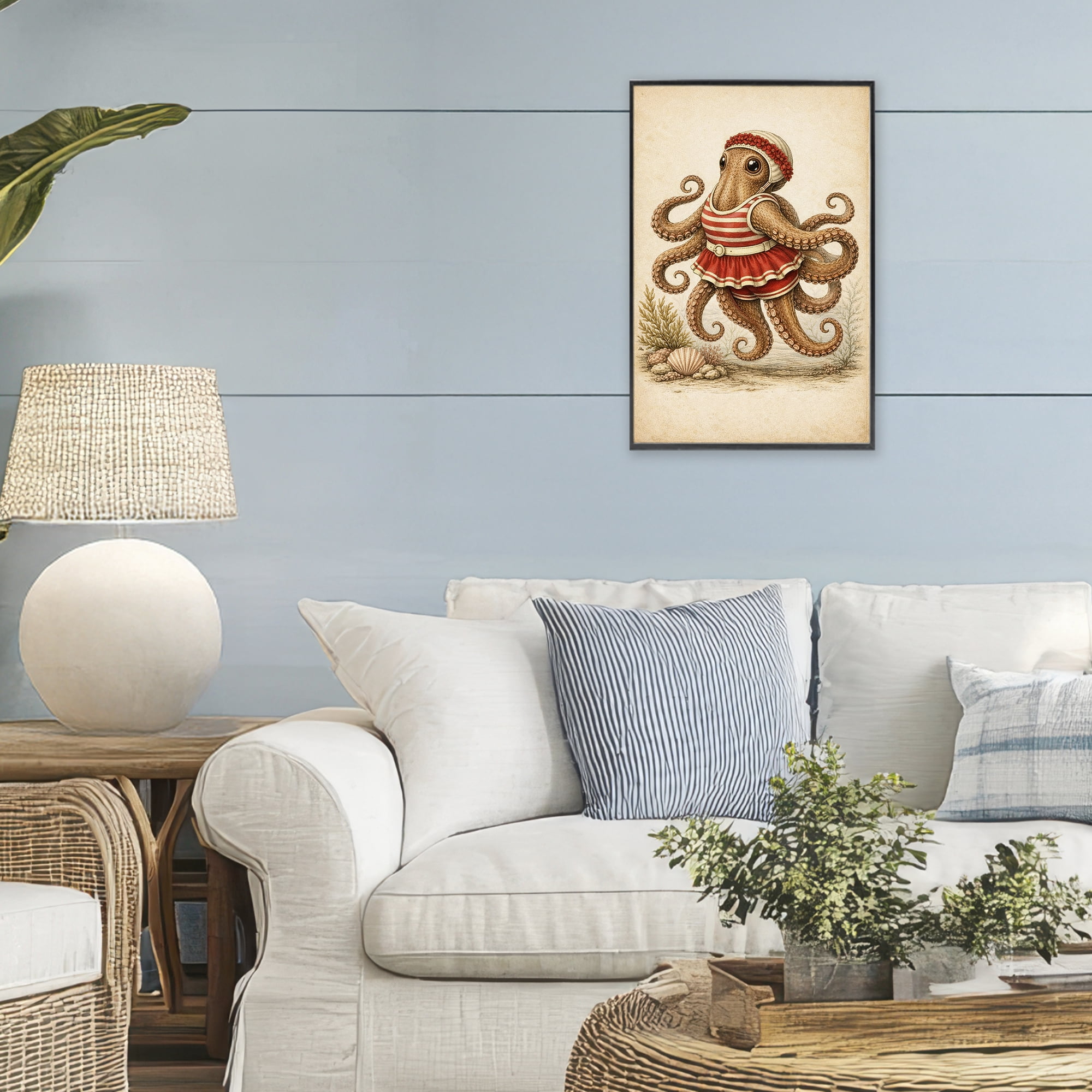 Stupell Industries Octopus of Maritime Bathing Society Black Framed Giclee Art, design by Grotto Studios