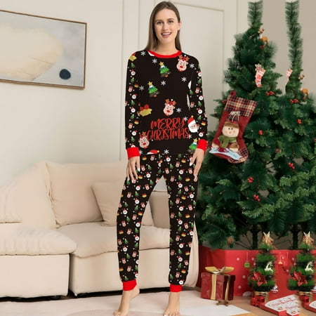 

Lilgiuy Parent-child Warm Christmas Set Printed Home Wear Pajamas Two-piece Mom Set Winter Dresses for 2022